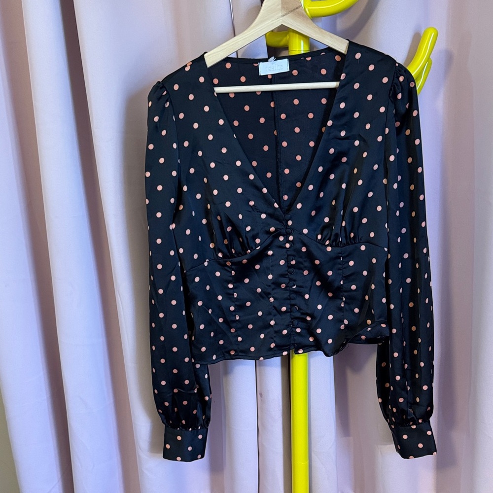 Romantic Black Polka Dot Women's Top